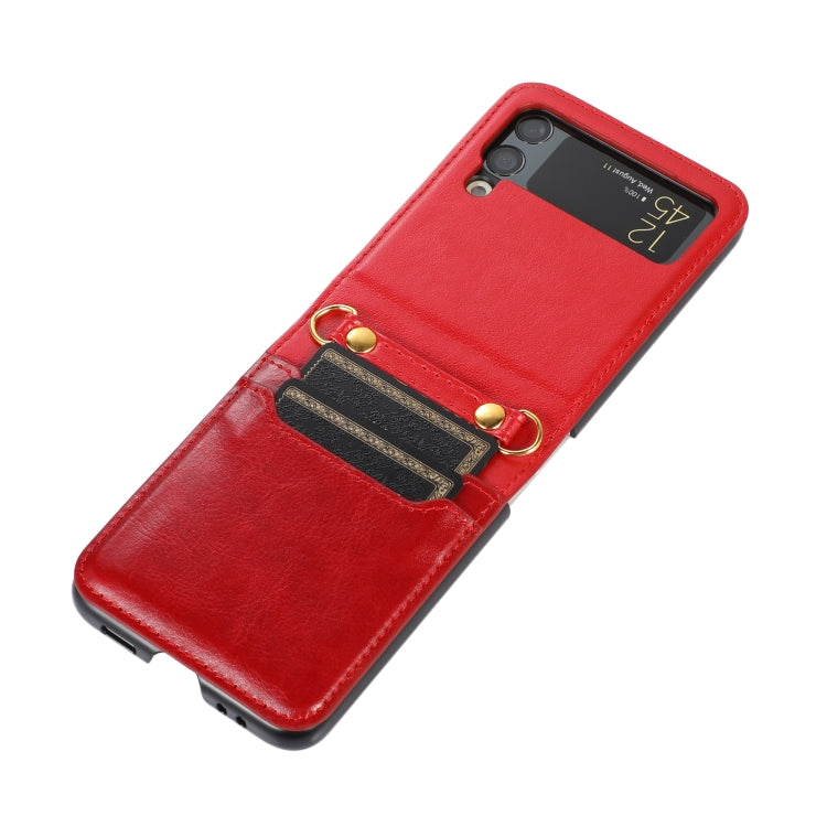 Custodia per telefono in pelle pieghevole a colori con cucitura con slot per schede, For Samsung Galaxy Z Flip4, For Samsung Galaxy Z Flip3 5G
