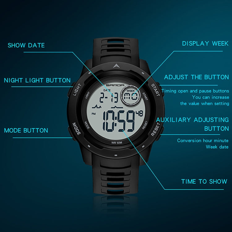 SANDA 2125 Luminoso orologio elettronico a doppio display impermeabile