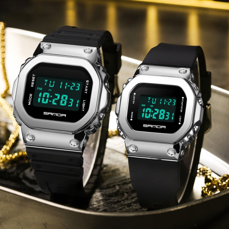 SANDA 2126 Orologio elettronico doppio display impermeabile luminoso a specchio temperato