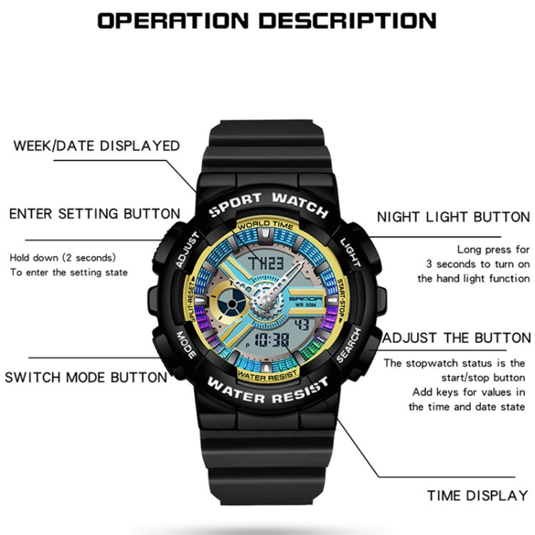 Orologio elettronico Sanda 3137 con cinturino in TPU luminoso impermeabile a doppio display