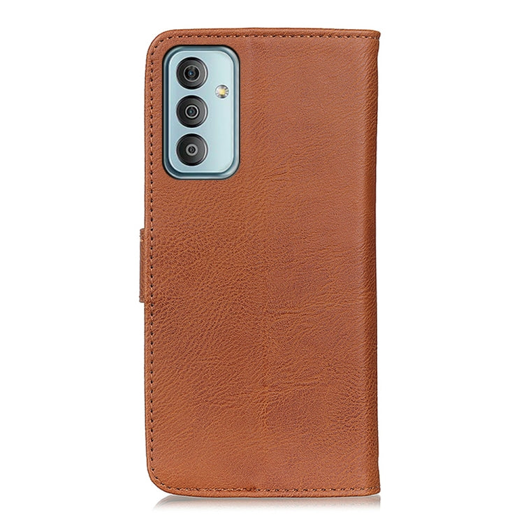 KHAZNEH Custodia per telefono in pelle a conchiglia orizzontale con trama in pelle bovina, For Samsung Galaxy M13 4G
