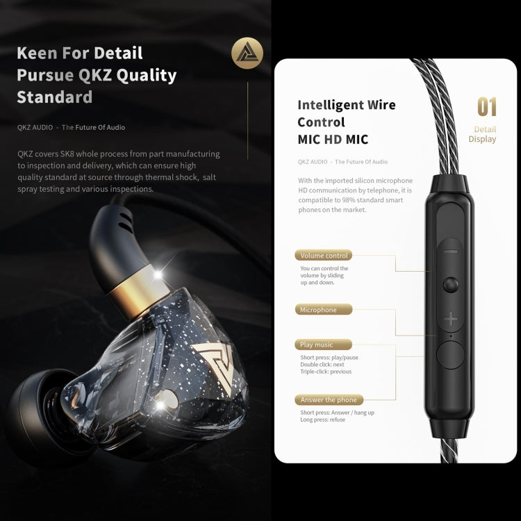 QKZ SK8 3.5mm Sports In-ear Dynamic HIFI Monitor Auricolare con microfono