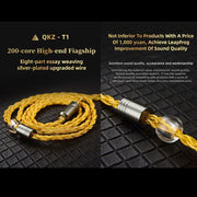 QKZ T1 8 Core TC Placcato Argento 3.5mm 0.75mm 2PIN HIFI Cavo Aggiornamento Auricolare