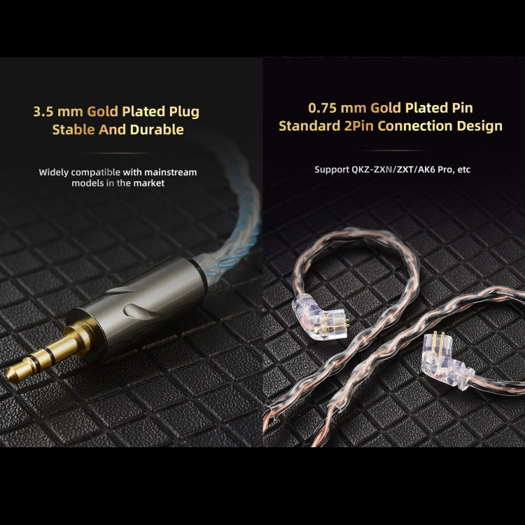QKZ T1 8 Core TC Placcato Argento 3.5mm 0.75mm 2PIN HIFI Cavo Aggiornamento Auricolare