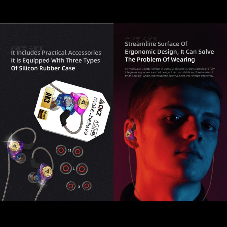 QKZ AK3 FiLe Subwoofer in-ear Auricolare controllato da filo con microfono