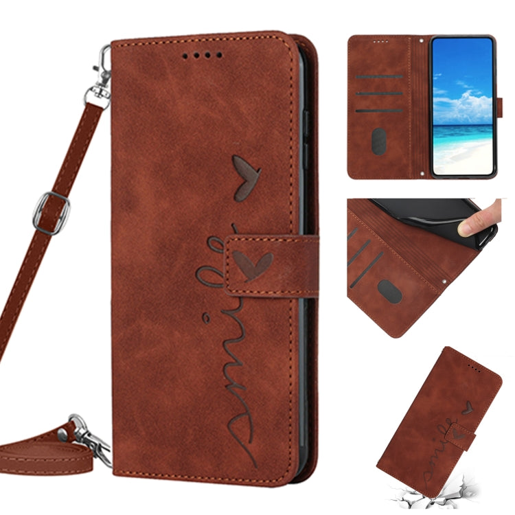 Custodia per telefono in pelle con motivo a cuore Skin Feel con cordino, For Xiaomi Redmi Note 9, For Xiaomi Redmi Note 9S / Note 9 Pro, For Xiaomi Redmi Note 9T, For Xiaomi Redmi Note 10 4G / Note 10S