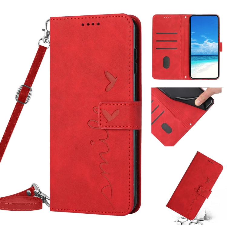 Custodia per telefono in pelle con motivo a cuore Skin Feel con cordino, For Xiaomi Redmi Note 10 5G, For Xiaomi Redmi Note 10 Pro, For Xiaomi Redmi Note 11 Pro Global, For Xiaomi Redmi Note 11 Global