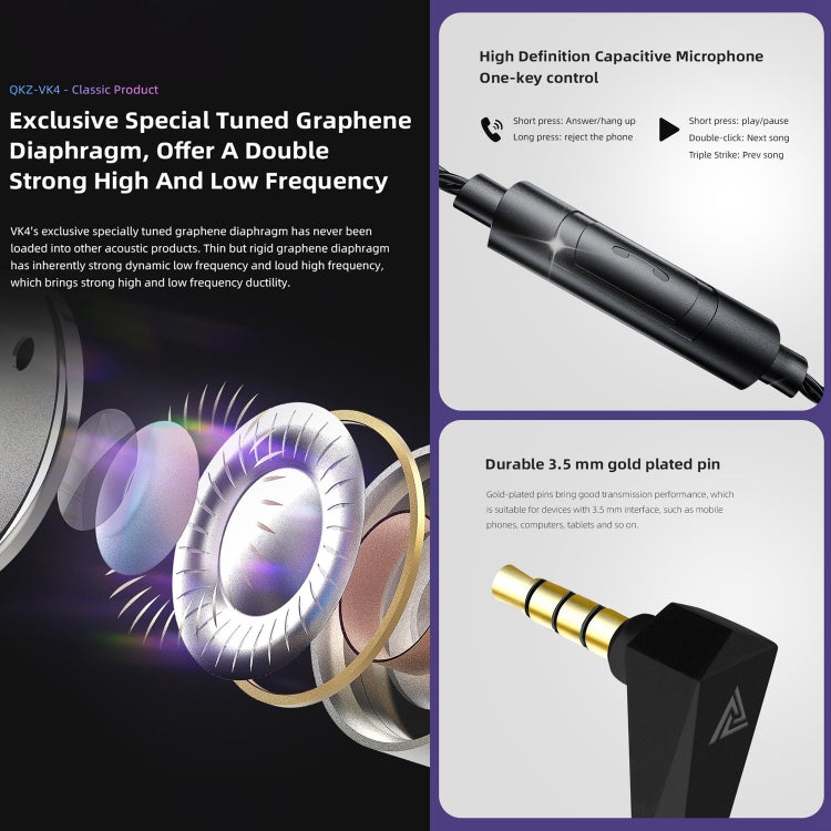 QKZ VK4 In-Ear Subwoofer HiFi Auricolare con controllo a filo con microfono