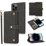 Custodia portafoglio in pelle con cordino per iPhone 14 Pro Max