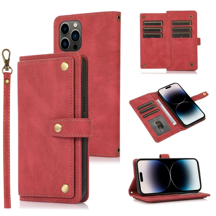 Custodia portafoglio in pelle con cordino per iPhone 14 Pro Max