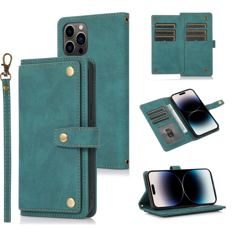 Custodia portafoglio in pelle con cordino per iPhone 14 Pro Max