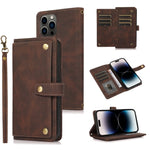 Custodia portafoglio in pelle con cordino per iPhone 14 Pro Max
