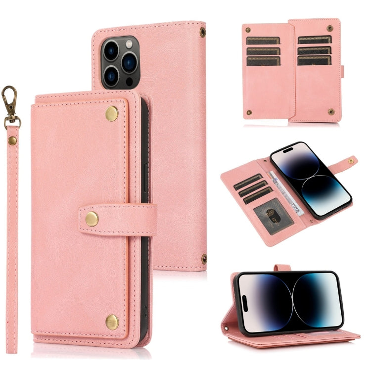 Custodia portafoglio in pelle con cordino per iPhone 14 Pro Max