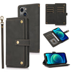 Custodia portafoglio in pelle con cordino per iPhone 14 Pro Max