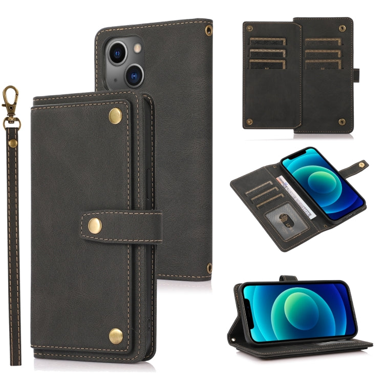 Custodia portafoglio in pelle con cordino per iPhone 14 Pro Max