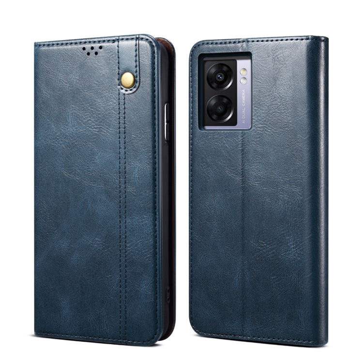Custodia per telefono in pelle con trama di cavallo pazzo in cera d'olio, For OPPO A57/Realme Q5i/Realme V23/Realme Narzo 50 5G /A77 5G/A57 4G