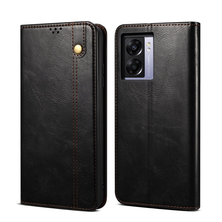 Custodia per telefono in pelle con trama di cavallo pazzo in cera d'olio, For OPPO A57/Realme Q5i/Realme V23/Realme Narzo 50 5G /A77 5G/A57 4G