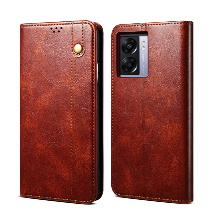 Custodia per telefono in pelle con trama di cavallo pazzo in cera d'olio, For OPPO A57/Realme Q5i/Realme V23/Realme Narzo 50 5G /A77 5G/A57 4G