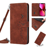 Custodia per telefono in pelle con motivo a cuore Skin Feel con cordino, For iPhone 14, For iPhone 14 Plus, For iPhone 14 Pro Max, For iPhone 14 Pro