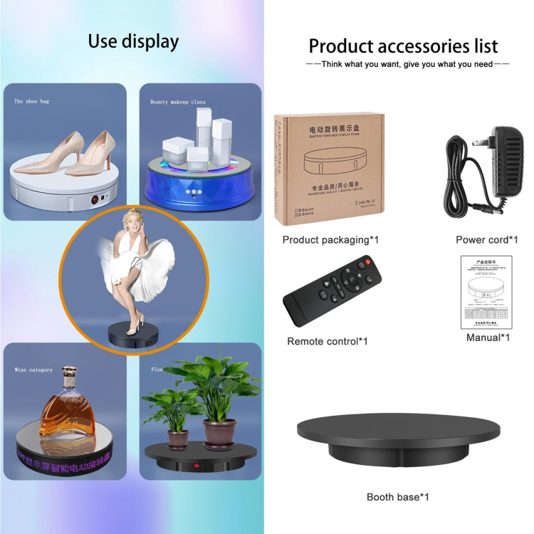 Giradischi girevole per riprese video con supporto girevole da 42 cm, carico: 100 kg, 42cm, Charging Power, US Plug, 42cm, Charging Power, EU Plug, 42cm, Charging Power, UK Plug, 42cm, Charging Power, AU Plug