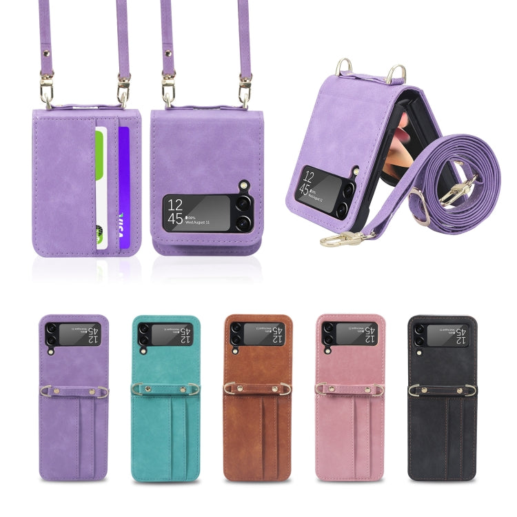 Custodia per telefono pieghevole in pelle con cordino, For Samsung Galaxy Z Filp4 5G