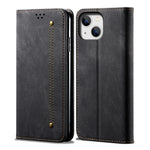 Custodia portafoglio in pelle con trama denim per iPhone 14 Pro M