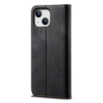 Custodia portafoglio in pelle con trama denim per iPhone 14 Pro M