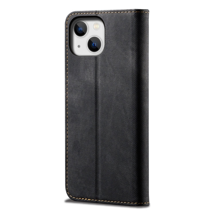 Custodia portafoglio in pelle con trama denim per iPhone 14 Pro M