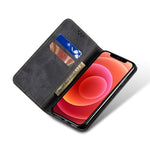 Custodia portafoglio in pelle con trama denim per iPhone 14 Pro M