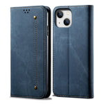 Custodia portafoglio in pelle con trama denim per iPhone 14 Pro M