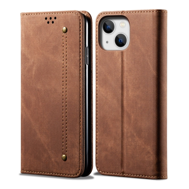 Custodia portafoglio in pelle con trama denim per iPhone 14 Pro M