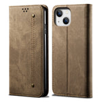 Custodia portafoglio in pelle con trama denim per iPhone 14 Pro M