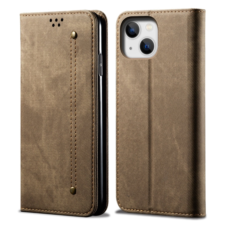 Custodia portafoglio in pelle con trama denim per iPhone 14 Pro M