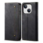 Custodia portafoglio in pelle con trama denim per iPhone 14 Pro M
