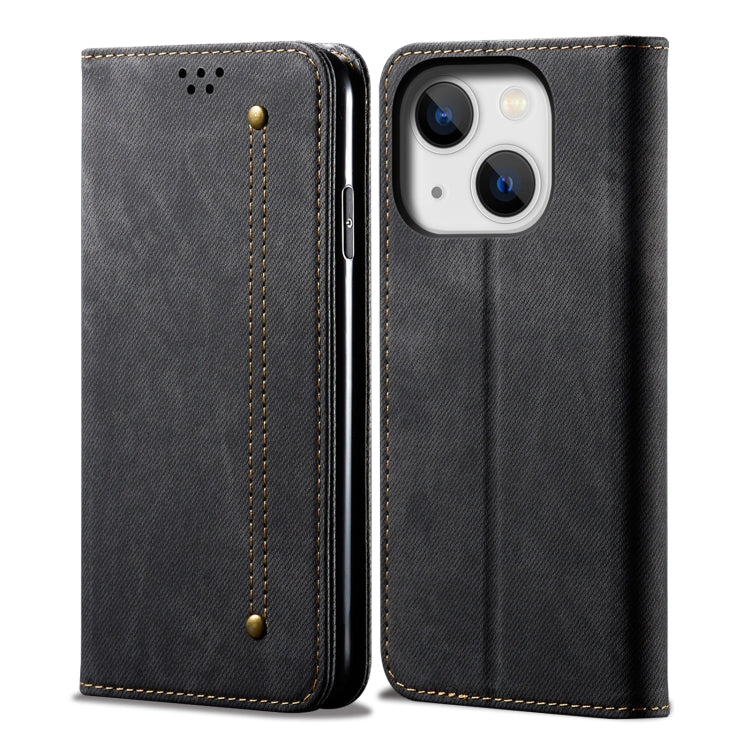Custodia portafoglio in pelle con trama denim per iPhone 14 Pro M