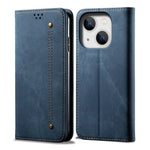 Custodia portafoglio in pelle con trama denim per iPhone 14 Pro M