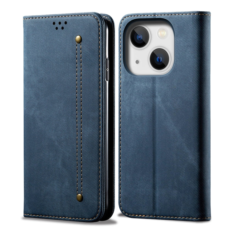 Custodia portafoglio in pelle con trama denim per iPhone 14 Pro M