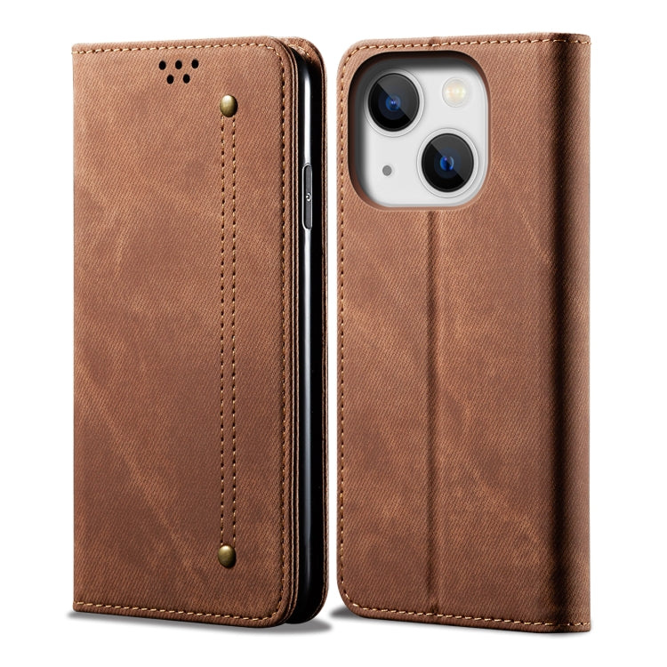 Custodia portafoglio in pelle con trama denim per iPhone 14 Pro M