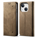 Custodia portafoglio in pelle con trama denim per iPhone 14 Pro M