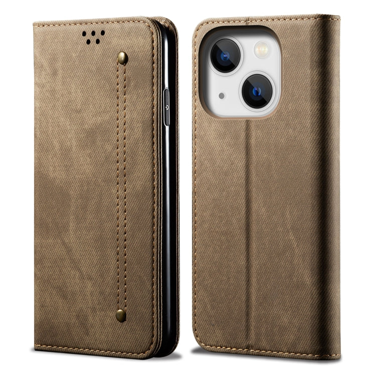 Custodia portafoglio in pelle con trama denim per iPhone 14 Pro M