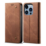 Custodia portafoglio in pelle con trama denim per iPhone 14 Pro M