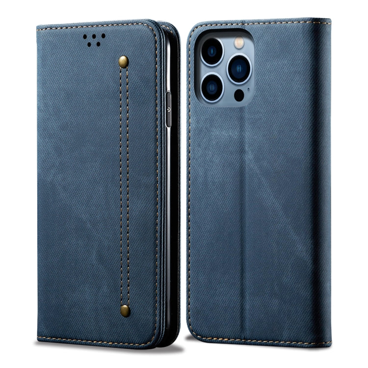 Custodia portafoglio in pelle con trama denim per iPhone 14 Pro M