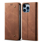 Custodia portafoglio in pelle con trama denim per iPhone 14 Pro M