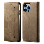 Custodia portafoglio in pelle con trama denim per iPhone 14 Pro M