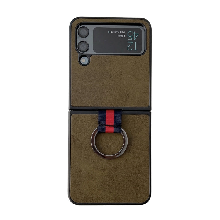 Custodia protettiva per telefono in pelle bovina bicolore con fibbia ad anello, For Samsung Galaxy Z Flip4
