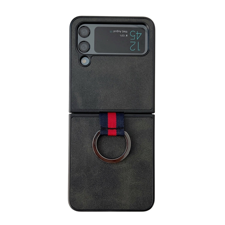 Custodia protettiva per telefono in pelle bovina bicolore con fibbia ad anello, For Samsung Galaxy Z Flip4