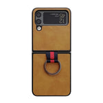 Custodia protettiva per telefono in pelle bovina bicolore con fibbia ad anello, For Samsung Galaxy Z Flip4