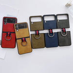 Custodia protettiva per telefono in pelle bovina bicolore con fibbia ad anello, For Samsung Galaxy Z Flip4