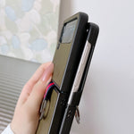 Custodia protettiva per telefono in pelle bovina bicolore con fibbia ad anello, For Samsung Galaxy Z Flip4