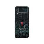 Custodia per cellulare in vera pelle di coccodrillo con anello, For Samsung Galaxy Z Flip4